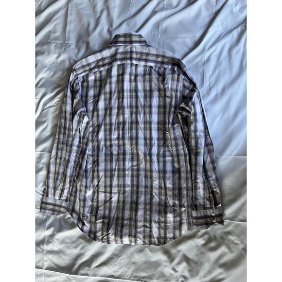 Thomas Dean Shirt Mens Large Purple Yellow Plaid Button Down Smart Casual Cotton - Picture 4 of 14